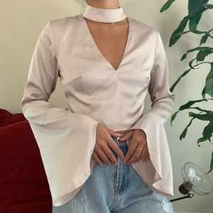 NWT LF champagne satin blouse with neck choker